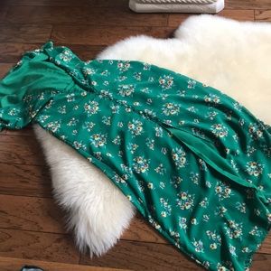 Green floral button down dress